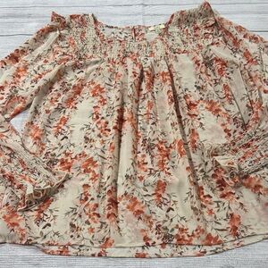 Kori Floral Smocked Blouse - Cream and Orange